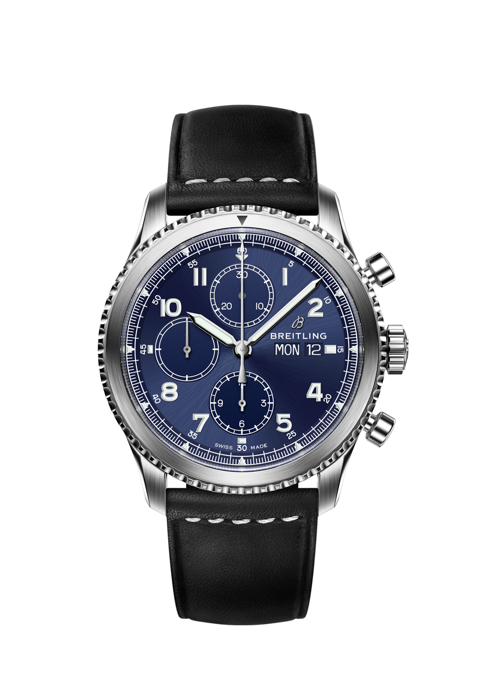 Breitling Navitimer 8 Chronograph mit blauem Zifferblatt und Lederband bei Juwelier Hungeling