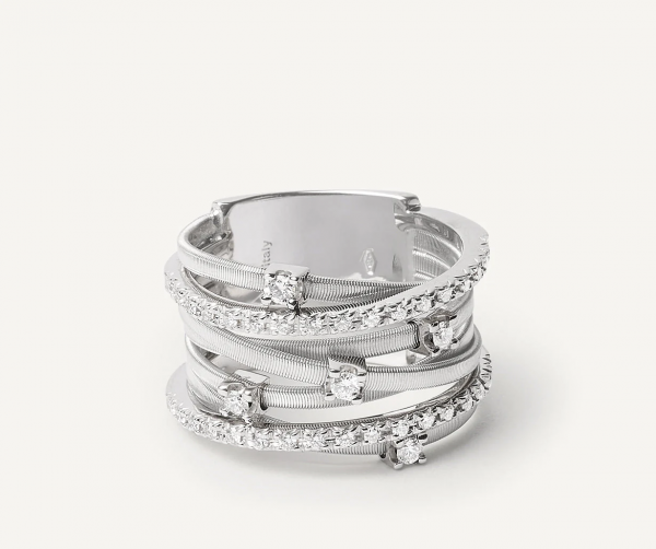 Goa Siebenreihiger Ring aus Weißgold mit Diamanten AG277_B2_W_01