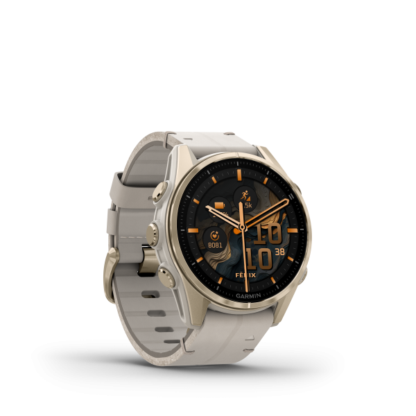 Garmin fēnix 8 - 43 mm AMOLED Sapphire Nebelgrau/Softgold 010-02903-40 bei Juwelier Hungeling