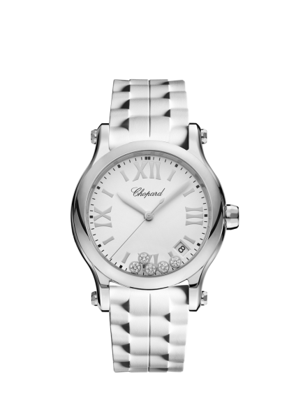 Chopard Happy Sport 36mm 278582-3001 mit weißem Armband bei Juwelier Hungeling
